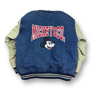 Vintage 90s Disney Store Mickey Mouse League 1928 Denim Varsity Jacket Medium